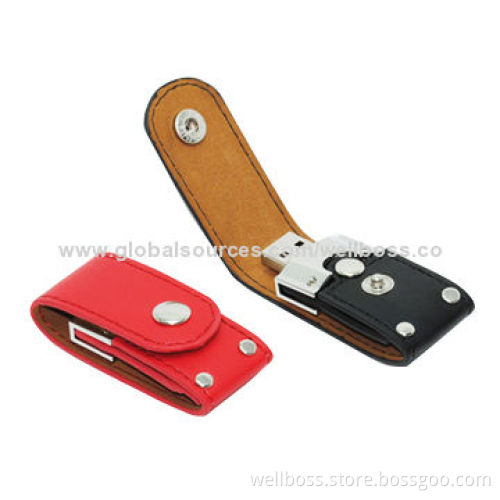 1 to 32GB USB Flash Drive with Leather Housing and Keychain, Full Capacity